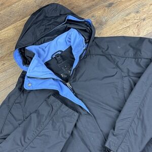 LL Bean Jacket Womens Medium Black Blue Full Zip Nylon Windbreaker